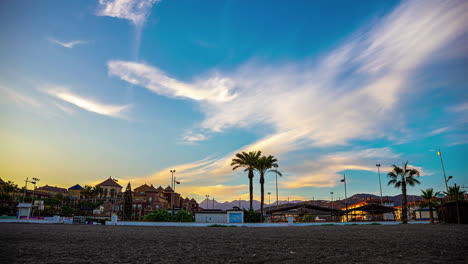 Sky-timelapse-with-silky-clouds-and-blue-sky-in-Malaga-Spain-at-surise