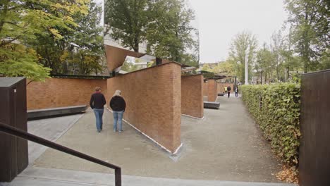 Wide-shot-of-the-National-Holocaust-Names-Memorial-in-Amsterdam,-the-Netherlands