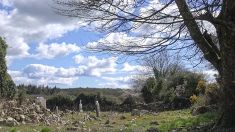 Antiguo-Cementerio-Irlandés-De-Hambruna,-Un-Lugar-De-Paz-Y-Meditación-En-Un-Día-De-Primavera.