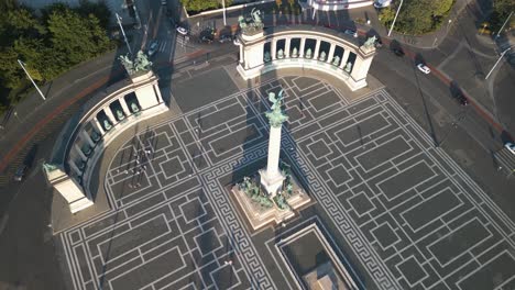 Drone-Orbits-Above-Heroes'-Square,-Millennium-Monument