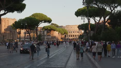 View-on-Colosseum-from-the-street-Via-dei-Fori-imperiali-shut-to-traffic-during-golden-hours