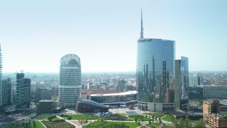 Milan,-Italy,-the-Gae-Aulenti-center-skycrapers,-the-new-skyline-of-Milano