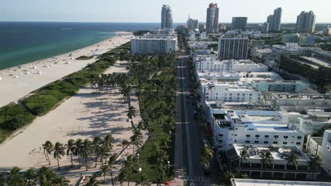 Aerial-of-famous-ocean-drive-road-avenue-in-Miami-south-beach-Florida