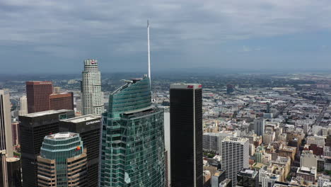 Aerial-view-around-the-Wilshire-Grand-Center,-sunny-day-in-Los-Angeles,-USA