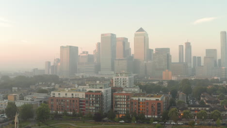 Rising-aerial-shot-of-Canary-wharf-from-Poplar