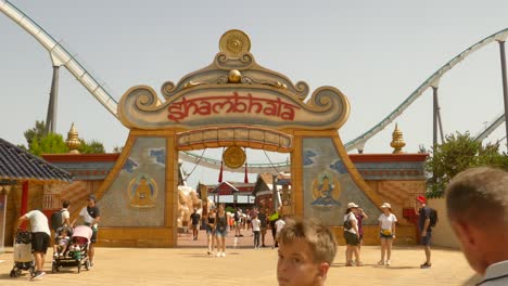 Entrance-to-the-Shambhala-lift-hill-drop-roller-coaster-in-Port-Aventura-Amusement-Park