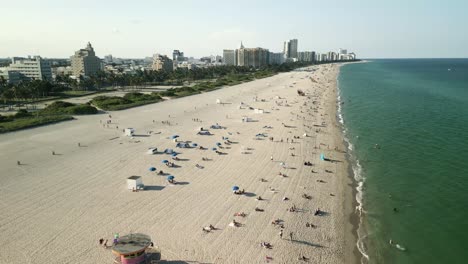 Aerial-Miami-south-beach-with-life-guard-tower-and-ocean-drive