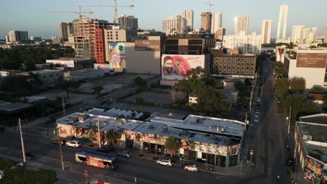 aerial-view-of-Wynwood-Neighborhood-in-Miami,-Florida-graffiti-art