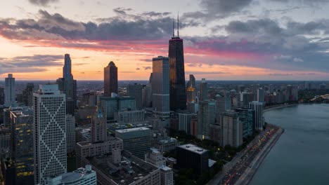 Aerial-hyperlapse-of-Chicago-sunset