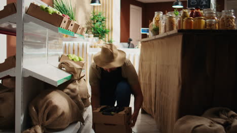Vendor-restocks-shop-with-organic-food