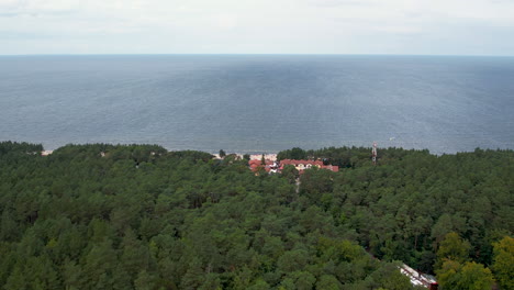 Aerial-view-of-blend-of-Baltic-coastline-and-lush-green-trees-at-Stegna
