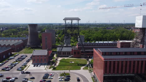 Steel-Mine-Shaft-Tower-in-Be-MINE-Beringen-on-a-Sunny-Day-AERIAL