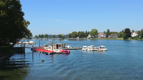 Boats-In-The-Marina-In-Kleiner-See,-Swimming-Lake-In-Lindau,-Bodensee,-Germany