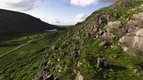 Aerial-drone-shot-of-landscapes,-mountains-and-nature-in-Ireland
