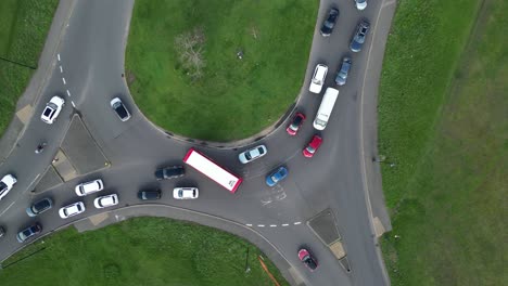 Road-traffic-congestion-on-UK-Roundabout-drone,aerial-Blackheath-London