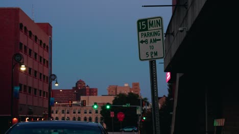 15-minutes-parking-8AM-to-5PM-road-sign-timelapse-in-rockford-Illinois,-USA
