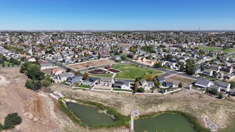 Evans-Colorado-2023-suburbs-flyover-with-crisp-clean-air-and-epic-blue-skies