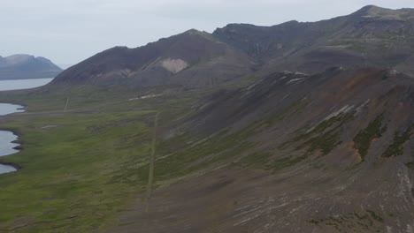 Panoramic-View-Of-Seljafjordur-Mountains,-Fjord,-Crater-and-Lava-Field-In-Snaefellsnes,-Western-Iceland
