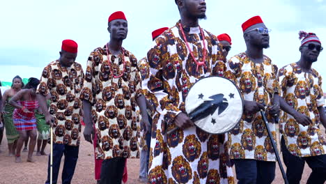Igbo-tribe-dancers-at-a-festival-in-Kubwa,-Nigeria---slow-motion