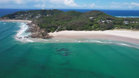 Idyllic-Landscape-Of-Clarkes-Beach-In-New-South-Wales,-Australia---aerial-shot