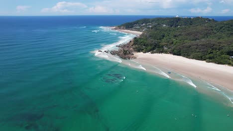 Turquoise-Ocean-At-Clarkes-Beach-During-Summer-In-New-South-Wales,-Australia---aerial-shot