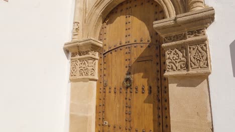 Closeup-view-of-ornate-wooden-door-in-Rabat-historic-old-town