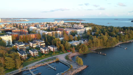 Aerial-view-of-Lauttasaari,-on-a-summer-day