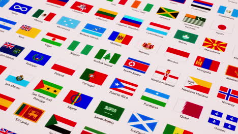 Desde-Un-Primer-Plano-Hasta-Un-Alejamiento-De-Una-Imagen-De-Diferentes-Banderas-De-Naciones,-Estados,-Tribus-Y-Organizaciones-Internacionales-En-El-Mundo