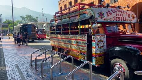 Colorful-chiva-rumbera-famous-bus-vehicle-in-the-streets-of-Medellin