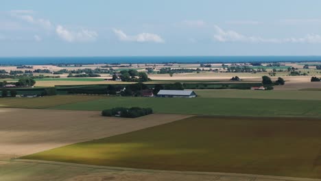 Panoramic-View-Of-Rural-Fields-With-Crops-In-Daytime-In-Simrishamn-Municipality,-Sweden