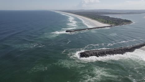 South-Ballina-Beach-And-Richmond-River-In-New-South-Wales,-Australia---aerial-drone-shot