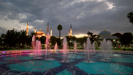 Colour-water-fountain-and-Blue-mosque-Sultanahmet-illuminated-at-night