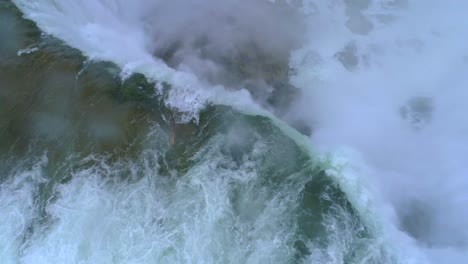 Niagara-Falls-Pounding-Over-Cliff-Aerial-Mist-Tour-Boat-Aerial-Drone-Flyover-Canadian-Skyline-Cinematic-Waterfall-River-Flight-Mist-Landmark-Usa-Tourist-Destination-4K-Nature