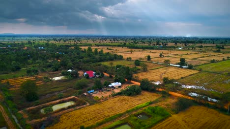 Drone-Dry-Cambodian-Landscape-Asian-Sunset-Landscape-Jungle-Cinematic-Aerial-Flyover