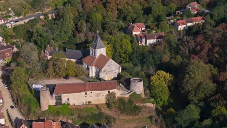 Aerial-view-of-Gargilesse-village-and-its-castle,-France