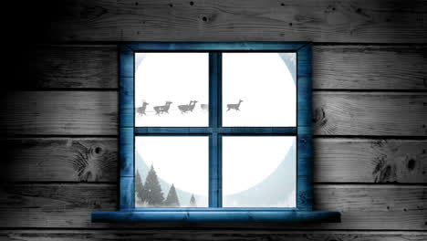 Santa-in-sleigh-with-reindeer-flying-behind-window