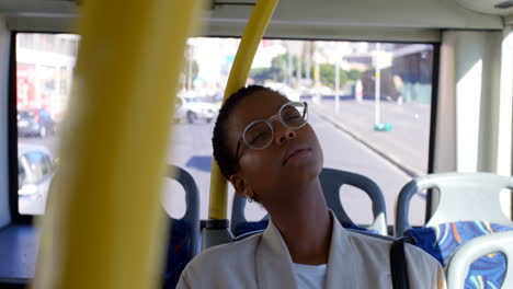 Female-commuter-sleeping-while-travelling-in-bus-4k