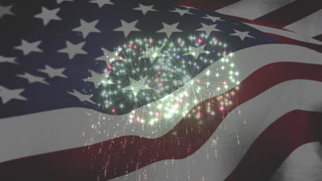Fireworks-display-with-an-American-flag