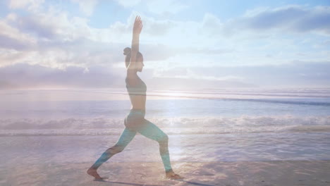 Woman-doing-yoga-on-the-beach-4k