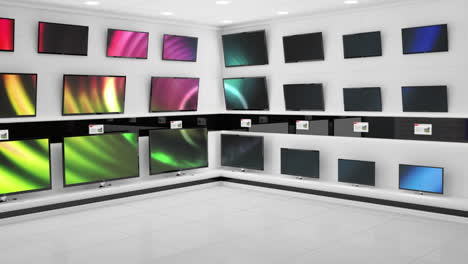 Displayed-monitors-showing-flashes-of-different-coloured-light-effects