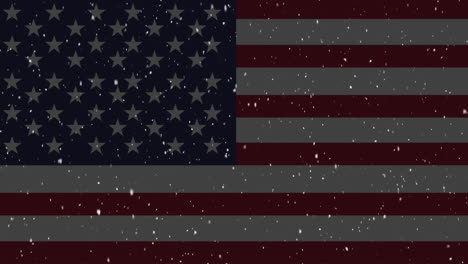 Snow-falling-and-American-flag
