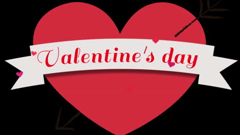 Animation-of-a-red-heart-and-Valentine's-Day-on-black-background