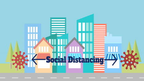 Covid-19-cells-maintaining-social-distance-against-colorful-houses-