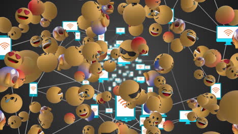 Emojis-moving-against-Web-of-connections-icons-