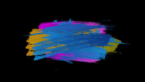 Animation-of-strokes-of-pink,-yellow-and-blue-paint-appearing-on-black-background