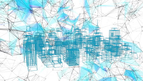 Network-of-connections-against-3D-city-model-on-white-background