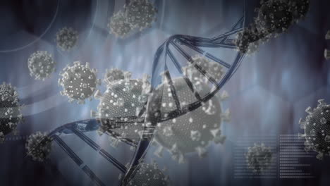 Animation-Von-Makro-Coronavirus-Covid-19-Zellen,-Die-über-DNA-Schweben