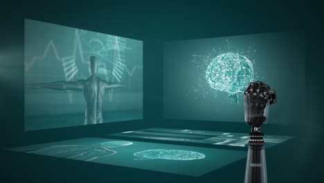 Digital-Generiertes-Video-Der-Roboterhand--Und-Medizinischen-Datenverarbeitung