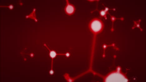 Animation-Mehrerer-Leuchtend-Roter-3D-Moleküle,-Die-Sich-Bewegen-Und-Drehen