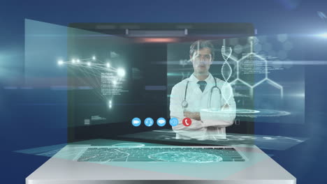 Animation-of-a-laptop-screen-showing-male-doctor-during-a-video-call.-